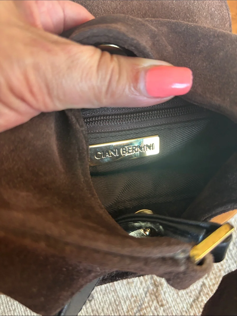 Gianni Bernini  Suede Messenger Bag with Black Strap
